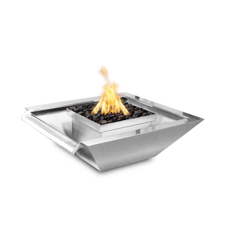 THE OUTDOOR PLUS 30 Square Maya Fire & Water Bowl - Stainless Steel - Match Lit - Natural Gas OPT-SQ30SSFWWS-NG